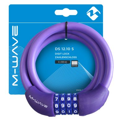 Велозамок M-Wave 12х1000 мм кодовый (фиолетовый) 5-231069